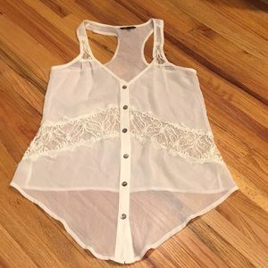 Naked Zebra Cream Racerback Button Down Lace Tank